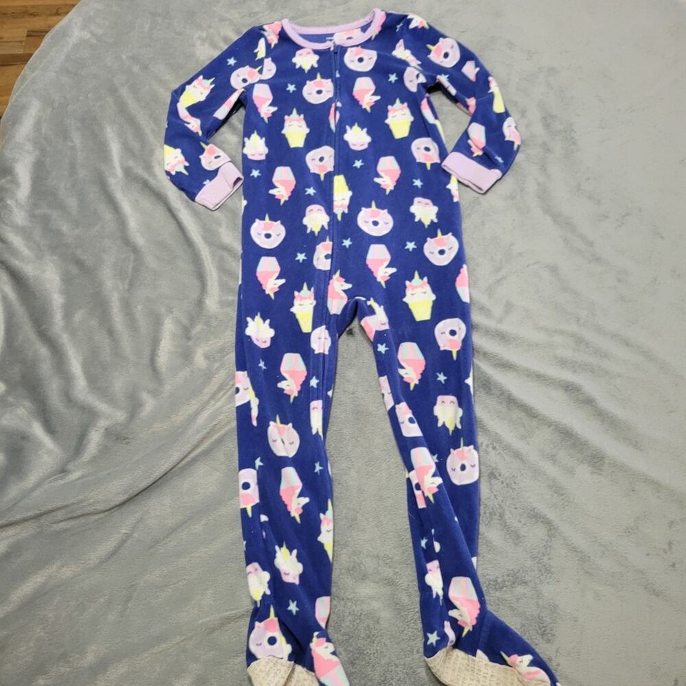 Carters Footed Pajamas Girl Size 5 Blue Unicorn Dessert Cupcake Doughnut PJ